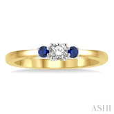 2.15 MM Round Shape Sapphire and 1/6 ctw Past, Present and Future Round Cut Diamond Precious Ring in 14K Yellow and White Gold